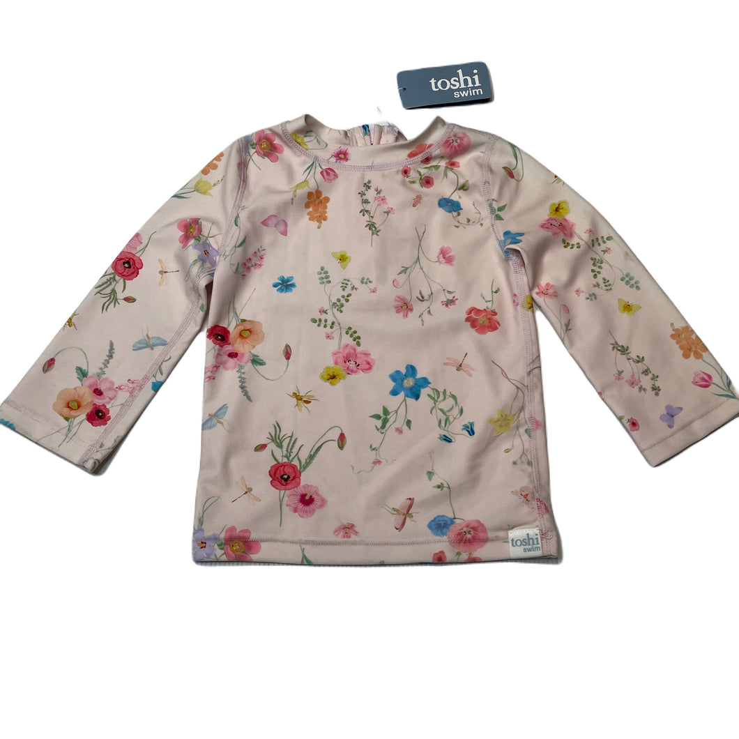 Girls Toshi, floral long sleeve rashie / swim top, NEW, size 0,  
