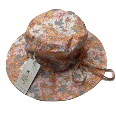 Girls Toshi, orange floral cotton sum hat, Sz: S, circum: 52cm, NEW, size 1-2,  