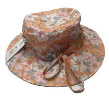 Load image into Gallery viewer, Girls Toshi, orange floral cotton sum hat, Sz: S, circum: 52cm, NEW, size 1-2,  
