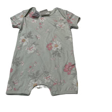 Load image into Gallery viewer, Girls Toshi, green floral cotton romper, NEW, size 0000,  