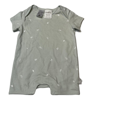 unisex Toshi, green cotton romper, leaves, NEW, size 000,  