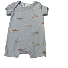 Load image into Gallery viewer, unisex Toshi, blue cotton romper, farmyard animals, NEW, size 0000,  