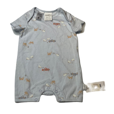 unisex Toshi, blue cotton romper, farmyard animals, NEW, size 000,  