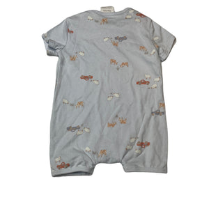 unisex Toshi, blue cotton romper, farmyard animals, NEW, size 000,  