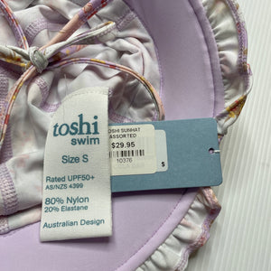Girls Toshi, floral swim sun hat, UPF 50+, Sz: S, circum: 52cm, NEW, size 1-2,  