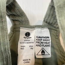 Load image into Gallery viewer, Boys Dymples, green ribbed velour overalls, EUC, size 000,  