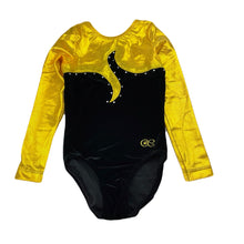 Load image into Gallery viewer, Girls Cool Embroidery, black &amp; gold gymnastics leotard, EUC, size 8,  