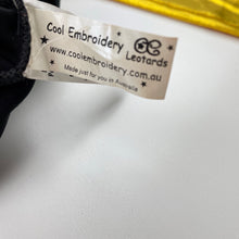 Load image into Gallery viewer, Girls Cool Embroidery, black &amp; gold gymnastics leotard, EUC, size 8,  