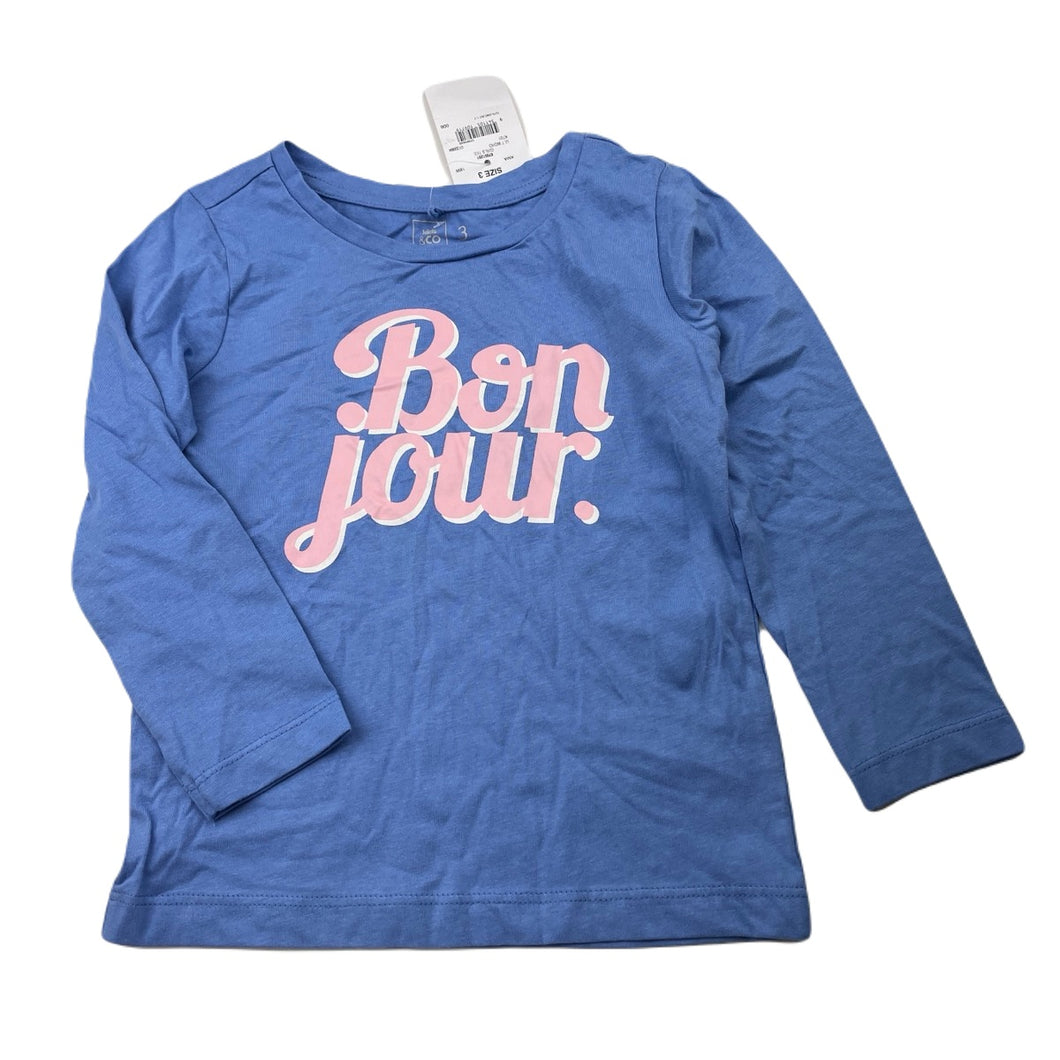 Girls Kids & Co, blue cotton long sleeve tee / top, NEW, size 3,  