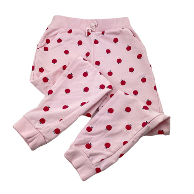 Girls Kids & Co, lightweight track pants, apples, Inside leg: 48cm, GUC, size 6,  