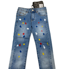Load image into Gallery viewer, unisex Minti, paint spot stretch denim jeans, adjustable, Inside leg: 45cm, NEW, size 6,  