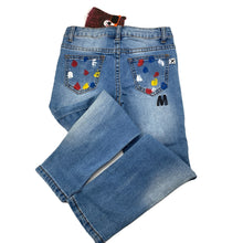 Load image into Gallery viewer, unisex Minti, paint spot stretch denim jeans, adjustable, Inside leg: 45cm, NEW, size 6,  