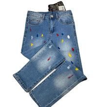 Load image into Gallery viewer, unisex Minti, paint spot stretch denim jeans, adjustable, Inside leg: 59.5cm, NEW, size 10,  