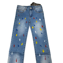 Load image into Gallery viewer, unisex Minti, paint spot stretch denim jeans, adjustable, Inside leg: 59.5cm, NEW, size 10,  