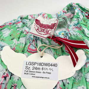 Girls LITTLE WINGS, lightweight Bo Peep puff sleeve dress, NEW, size 2, L: 50cm