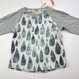 unisex LITTLE WINGS, organic cotton raglan long sleeve tee / top, NEW, size 6 months,  