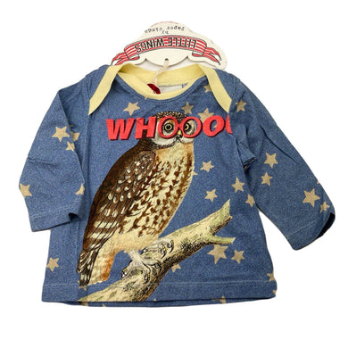 unisex LITTLE WINGS, organic cotton long sleeve tee / top, owl, NEW, size 3 months,  