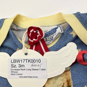unisex LITTLE WINGS, organic cotton long sleeve tee / top, owl, NEW, size 3 months,  