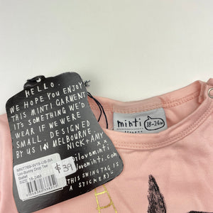 Girls Minti, stretchy long sleeve tee / top, rabbit, NEW, size 2,  