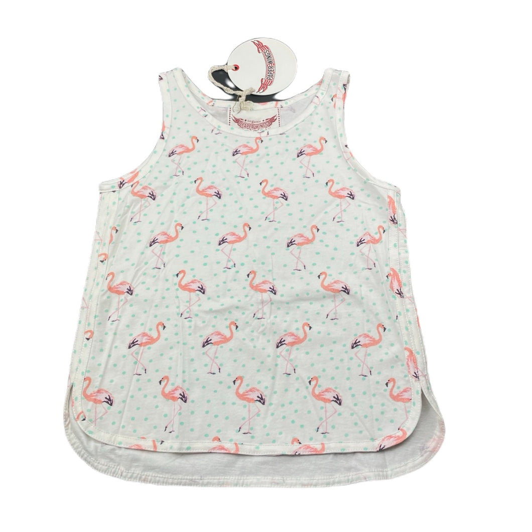 Girls PAPER WINGS, lightweight organic cotton singlet top, flamigos, NEW, size 6,  