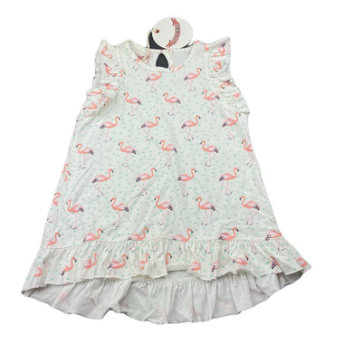 Girls LITTLE WINGS, organic cotton summer dress, flamingos, NEW, size 2, L: 44cm at front
