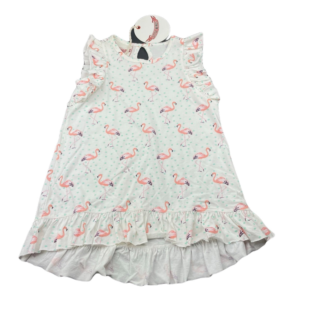 Girls LITTLE WINGS, organic cotton summer dress, flamingos, NEW, size 2, L: 44cm at front
