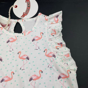 Girls LITTLE WINGS, organic cotton summer dress, flamingos, NEW, size 2, L: 44cm at front