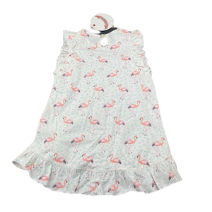 Girls LITTLE WINGS, organic cotton summer dress, flamingos, NEW, size 2, L: 44cm at front