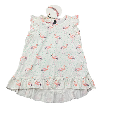 Girls LITTLE WINGS, organic cotton summer dress, flamingos, NEW, size 6 months, L: 34cm at front