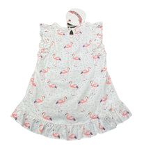 Load image into Gallery viewer, Girls LITTLE WINGS, organic cotton summer dress, flamingos, NEW, size 6 months, L: 34cm at front