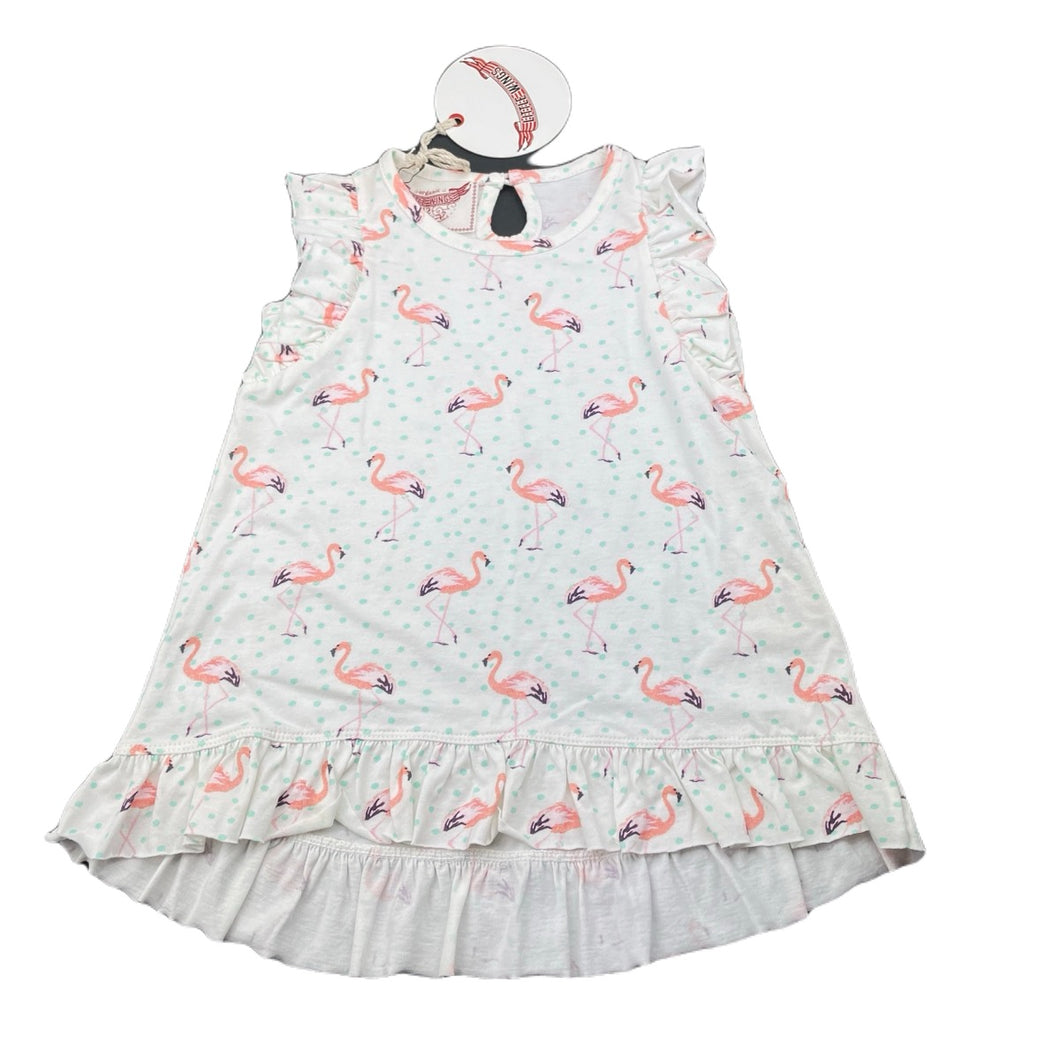 Girls LITTLE WINGS, organic cotton summer dress, flamingos, NEW, size 12 months, L: 39cm at front
