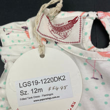 Load image into Gallery viewer, Girls LITTLE WINGS, organic cotton summer dress, flamingos, NEW, size 12 months, L: 39cm at front