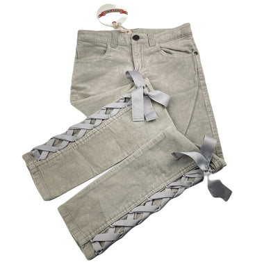 Girls PAPER WINGS, grey velvet stretch cotton pants, adjustable, Inside leg: 55.5cm, NEW, size 7,  