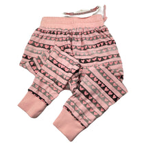 Load image into Gallery viewer, Girls PAPER WINGS, reversible organic cotton track pants, elasticated, hearts, Inside leg: 37cm, NEW, size 5,  