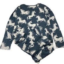 Load image into Gallery viewer, Girls PAPER WINGS, organic cotton long sleeve dress, unicorns, mark back left sleeve, FUC, size 10, L: 73cm