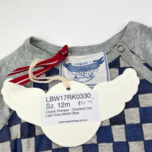 Load image into Gallery viewer, unisex LITTLE WINGS, organic cotton checked romper, NEW, size 12 months,  