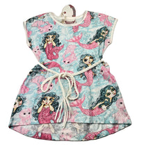 Load image into Gallery viewer, Girls PAPER WINGS, organic cotton t-shirt dress, mermaids, NEW, size 3, L: 45cm at front