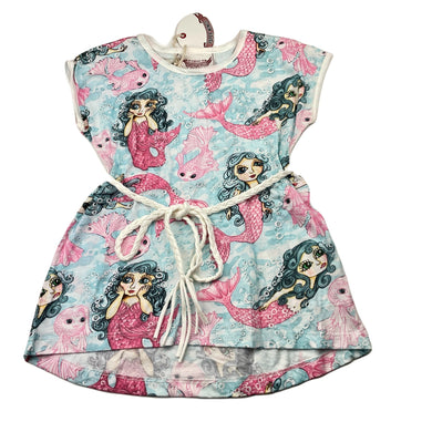 Girls PAPER WINGS, organic cotton t-shirt dress, mermaids, NEW, size 3, L: 45cm at front