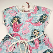 Load image into Gallery viewer, Girls PAPER WINGS, organic cotton t-shirt dress, mermaids, NEW, size 3, L: 45cm at front