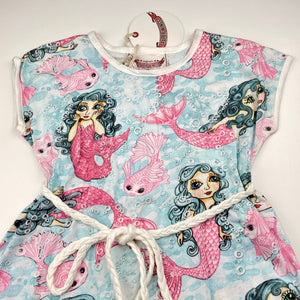 Girls PAPER WINGS, organic cotton t-shirt dress, mermaids, NEW, size 3, L: 45cm at front