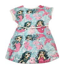 Load image into Gallery viewer, Girls PAPER WINGS, organic cotton t-shirt dress, mermaids, NEW, size 3, L: 45cm at front