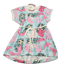 Load image into Gallery viewer, Girls PAPER WINGS, organic cotton t-shirt dress, mermaids, NEW, size 4, L: 47cm at front