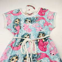 Load image into Gallery viewer, Girls PAPER WINGS, organic cotton t-shirt dress, mermaids, NEW, size 4, L: 47cm at front