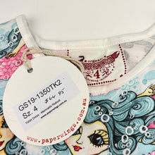 Load image into Gallery viewer, Girls PAPER WINGS, organic cotton t-shirt dress, mermaids, NEW, size 4, L: 47cm at front