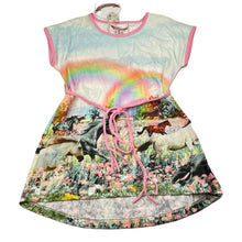 Load image into Gallery viewer, Girls PAPER WINGS, organic cotton t-shirt dress, rainbow horses, NEW, size 5, L: 50cm at front