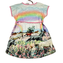Load image into Gallery viewer, Girls PAPER WINGS, organic cotton t-shirt dress, rainbow horses, NEW, size 5, L: 50cm at front