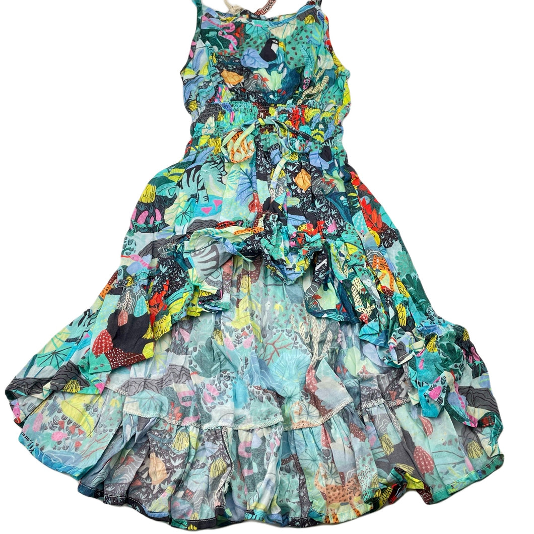 Girls PAPER WINGS, colourful shirred viscose hi-lo dress, NEW, size 4, L: 50cm at front