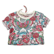 Load image into Gallery viewer, Girls PAPER WINGS, organic cotton cropped tee/top, tattoo flowers, NEW, size 3,  