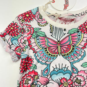 Girls PAPER WINGS, organic cotton cropped tee/top, tattoo flowers, NEW, size 3,  