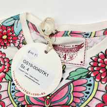 Load image into Gallery viewer, Girls PAPER WINGS, organic cotton cropped tee/top, tattoo flowers, NEW, size 4,  